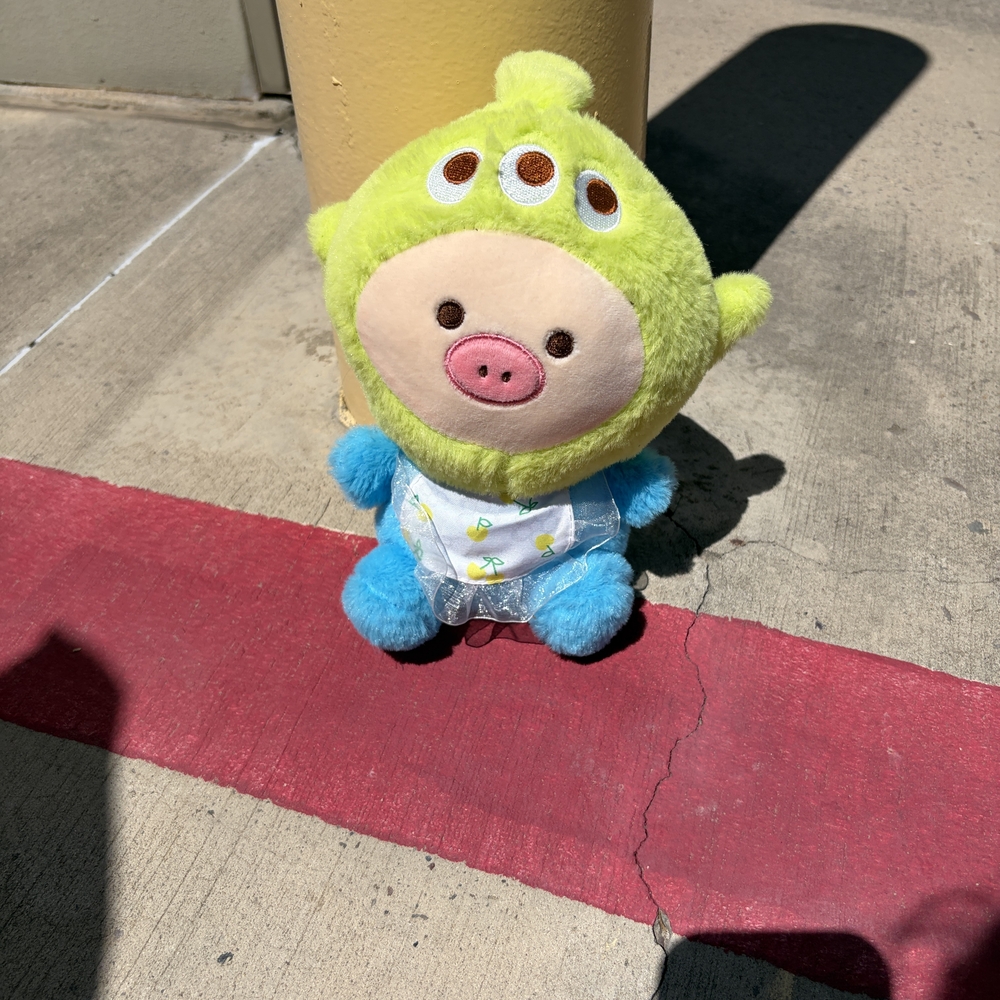 Plush Pig Alien Costume Toy - Lime Green & Blue